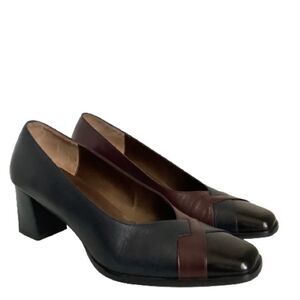 ‎LA REBECCA FIRENZE LEATHER BLOCK HEEL SHOES SIZE 8B